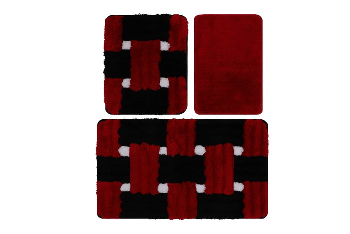 Mijölnir Piazza Red Juego de Alfombras de Baño Acrílicas de 3 Piezas Mijölnir Piazza Red Juego de Alfombras de Baño Acrílicas de 3 Piezas